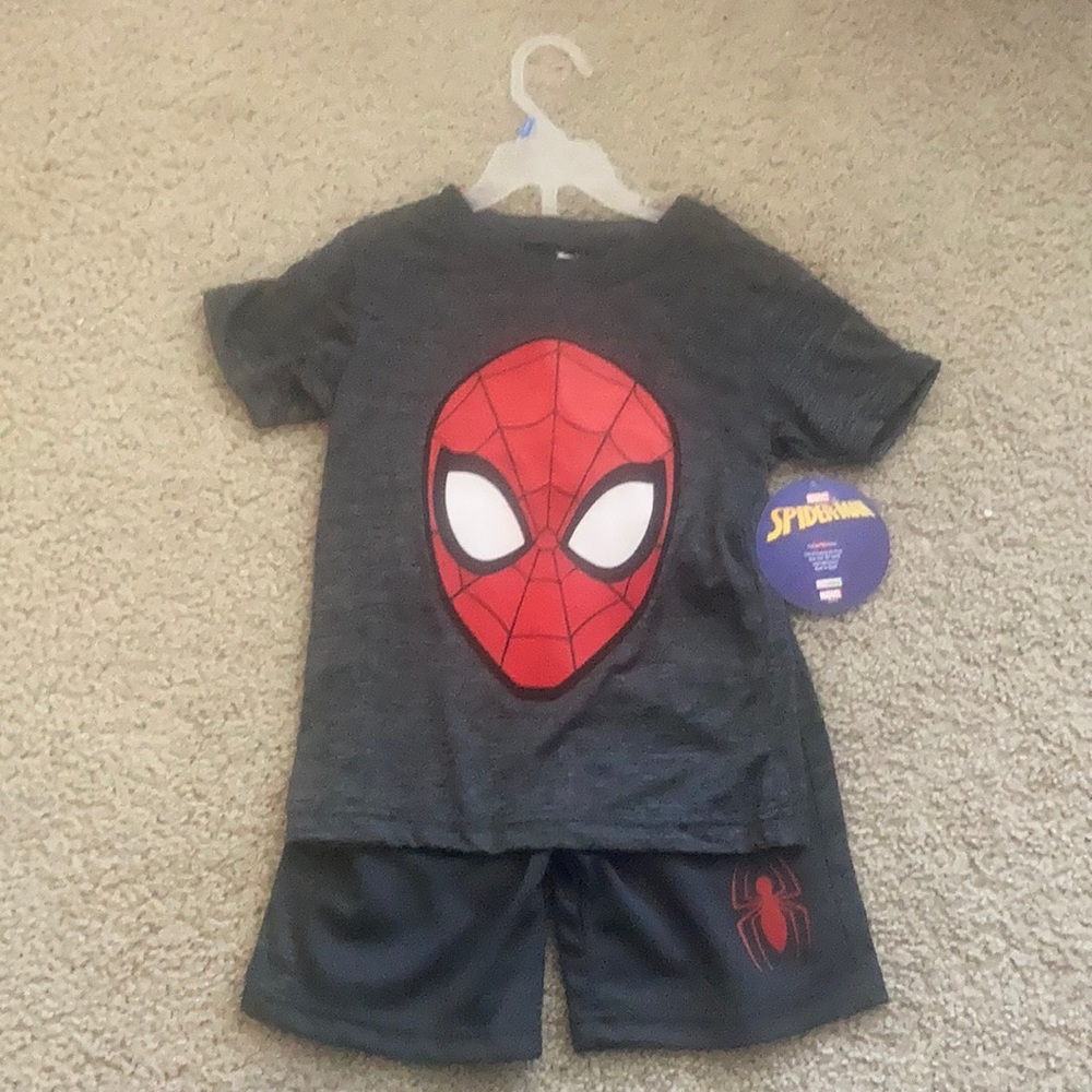 Spider-Man dry fit shorts and short sleeve top set.